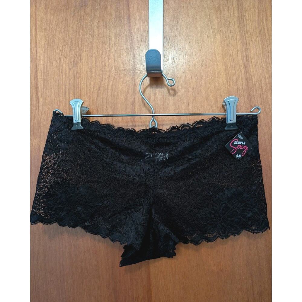 Simply Sexy Brand Women's Black Lace Panties Boy Shorts Size Medium NWT